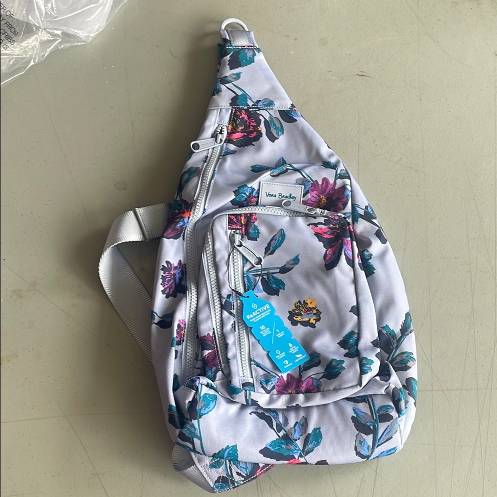 Vera Bradley Floral Sling Bag - White and Blue
